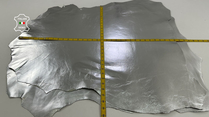 METALLIC SILVER CRINKLED Strong Italian Goat leather 2 skins 14sqf 0.9mm #C2860