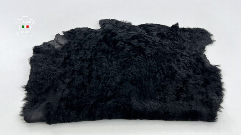 BLACK SHORT HAIR ON Soft sheepskin Shearling Leather hide skin fur 17"x28" #C839