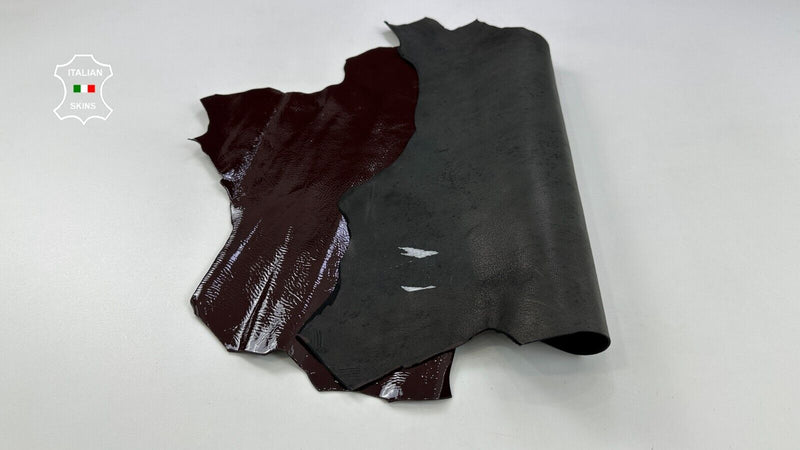 MAROON PATENT SHINY CRINKLED Thick Italian Goatskin leather 3+sqf 1.5mm #C2214