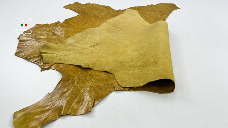 MUSTARD CRINKLE VINTAGE LOOK Soft Italian Lambskin leather hide 6sqf 1.0mm C1049