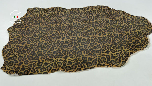 MUSTARD LEOPARD PRINT ON Stretch Italian Lambskin leather hide 6+sqf 0.7mm C1381