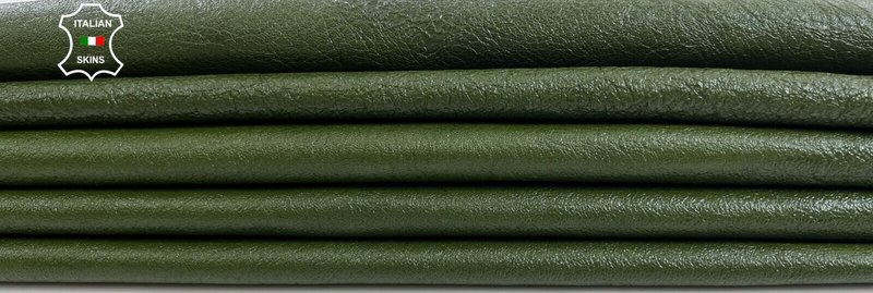 AVOCADO GREEN CRINKLE COATED SHINY Thick Lamb leather 2 skins 16sqf 1.3mm #C1075