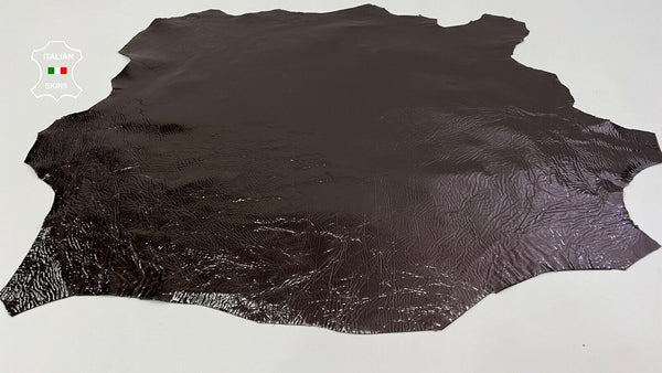 PATENT DARK BROWN CRINKLE SHINY Italian Lambskin leather hides 7sqf 1.0mm #C442