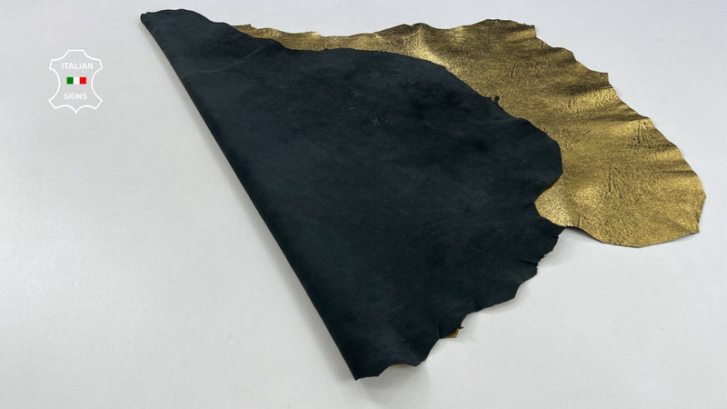 METALLIC GOLD ANTIQUED BLACK Soft Italian Lambskin leather 6+sqf 0.7mm #C1947