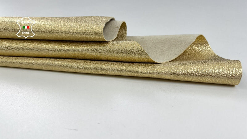 METALLIC GOLD GRAINY ROUGH Soft Italian Goatskin leather hides 2+sqf 1.0mm C1871