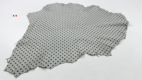 GREY POIS POLKA DOTS PRINT Thick Soft Italian Lambskin leather 6sqf 1.1mm #C1084