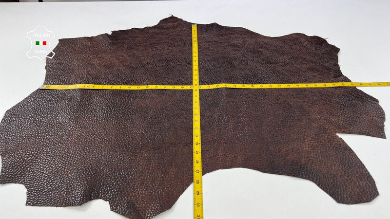 CHESTNUT BROWN ANTIQUED GRAINY Italian Goatskin leather hides 7+sqf 0.9mm #C1950