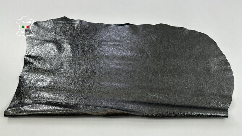 METALLIC GUNMETAL CRINKLED Soft Italian Lambskin leather hides 7sqf 0.8mm #C2557