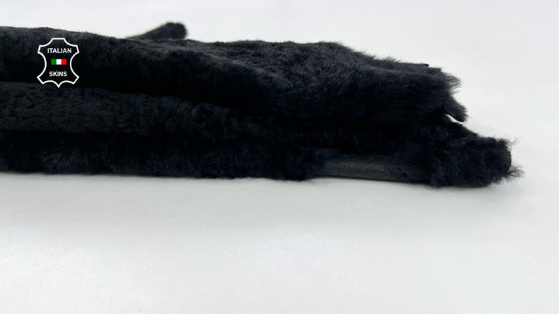 BLACK SHORT HAIR ON Soft sheepskin Shearling Leather hide skin fur 17"x28" #C839