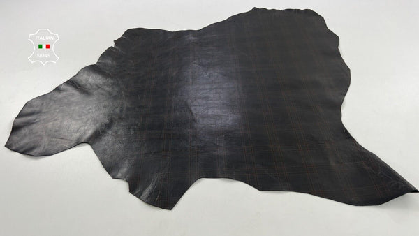 DARK BROWN PLAID PRINT COATED CRINKLED Goatskin leather hides 5sqf 1.0mm #C1526