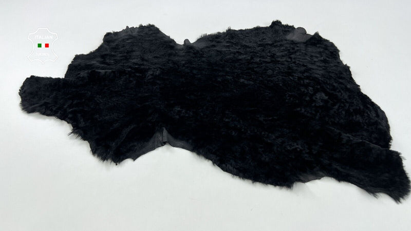 BLACK SHORT HAIR ON Soft sheepskin Shearling Leather hide skin fur 17"x28" #C839