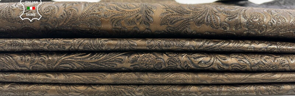 BRONZE PAISLEY PRINT PEARLIZED Italian Goat leather 5 skins 20sqf 0.7mm #C2622