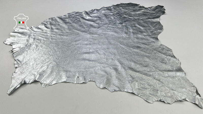 METALLIC SILVER CRINKLED Soft Lambskin Sheep leather hides 6+sqf 0.8mm #C1704