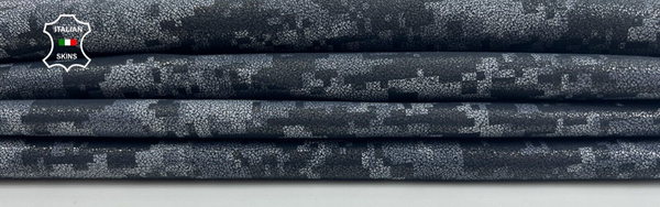 GREY PIXELS PRINT ON BLACK Soft Italian Goatskin leather hides 5sqf 0.8mm #C1183
