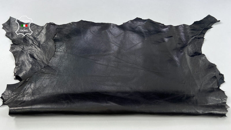 NATURAL BLACK CRINKLED Thin Soft Lambskin leather hide2 skins 12sqf 0.6mm #C2054