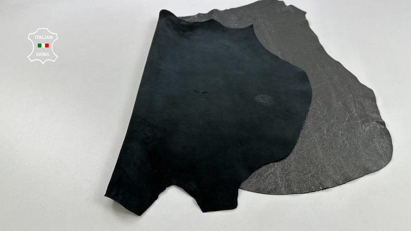 METALLIC GUNMETAL CRINKLED Soft Italian Lambskin leather hides 7sqf 0.8mm #C2557