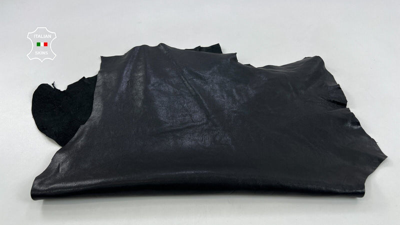 WASHED BLACK VEGETABLE TAN Thick Soft Italian Lambskin leather 5sqf 1.3mm C768