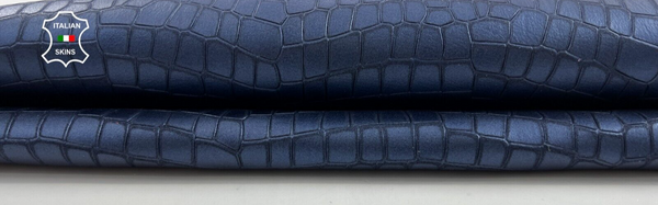 BLUE PEARLIZED CROCODILE EMBOSSED TEXTURED Thick Goat leather 5sqf 1.4mm #C953