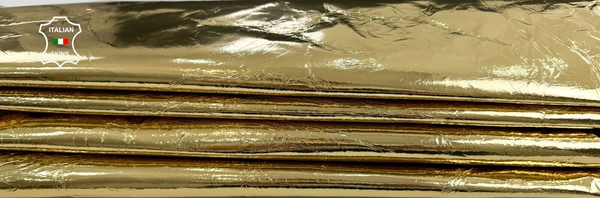 METALLIC GOLD WRINKLED CRINKLE Strong Goatskin leather 3 skins 12sqf 0.9mm C2335