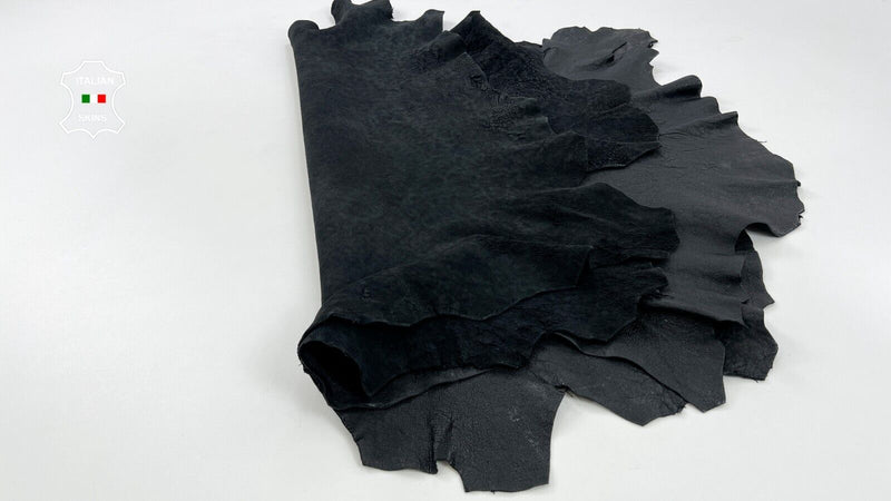 WASHED BLACK COATED ROUGH VEGETABLE TAN Lamb leather 2 skins 14+sqf 1.7mm #C1119