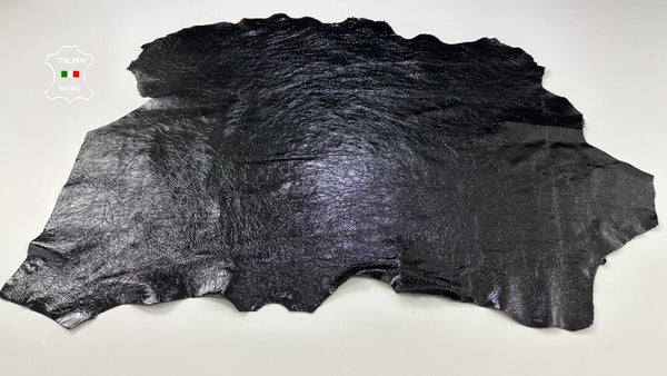 BLACK PATENT CRINKLE SHINY  Soft Italian Lambskin leather hides 6sqf 0.7mm C2286