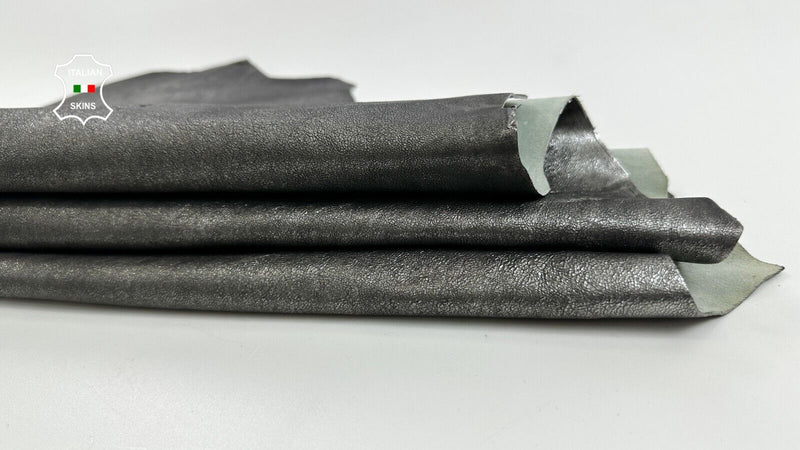 METALLIC GUNMETAL DISTRESSED ROUGH Thick Goatskin leather hides 5sqf 1.1mm C2518