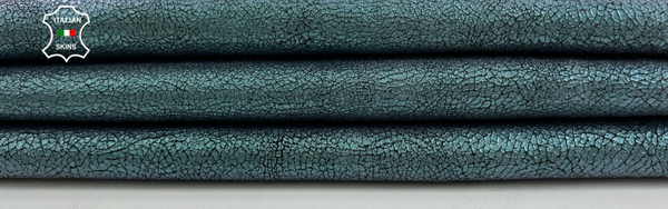 METALLIC TEAL CRACKED Thick Italian Goatskin Goat leather hide 3+sqf 1.3mm C1680