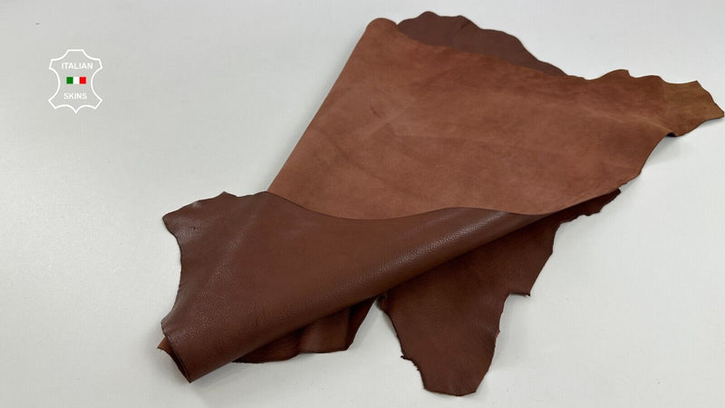 BROWN ROUGH VEGETABLE TAN Thick Italian Goatskin leather hides 6sqf 1.4mm #C2897