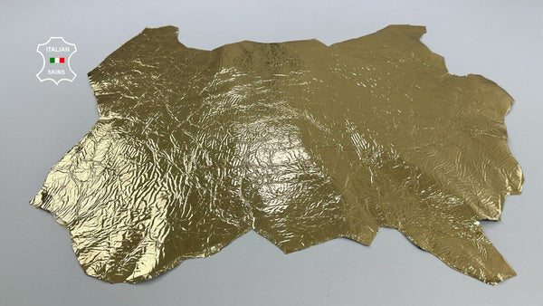 METALLIC GOLD CRINKLED Strong Italian Goatskin leather hides 5sqf 0.7mm #C2389