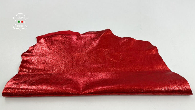 METALLIC RED CRACKED CRINKLE Soft Italian Goatskin leather hide 4sqf 0.7mm C2521