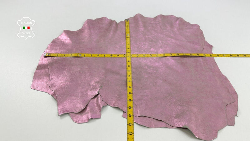 METALLIC PINK VINTAGE USED LOOK Soft Lambskin leather 2 skins 5sqf 0.7mm #C2709