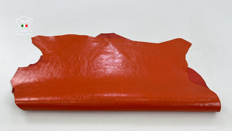 ORANGE SHINY CRINKLED Italian Goatskin Goat leather hide skins 3sqf 0.7mm #C824