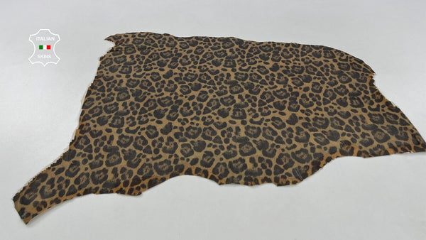 SAND LEOPARD PRINT ON Stretch Italian Lambskin leather hides 2+sqf 0.8mm #C1380