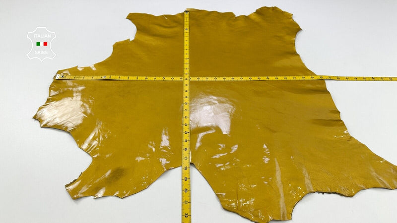 PATENT MUSTARD GOLD SHINY Italian Lambskin Sheep leather hides 5sqf 1.0mm #C2175