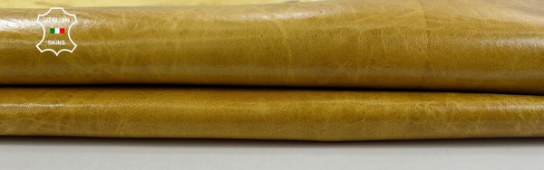 MUSTARD CRINKLE VINTAGE LOOK Soft Italian Lambskin leather hide 6sqf 1.0mm C1049