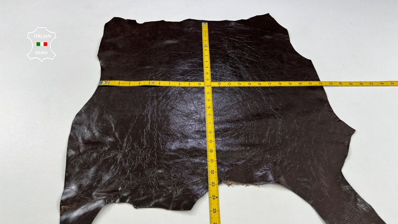 DARK BROWN PATENT CRINKLED Italian Goatskin Goat leather hides 4sqf 1.0mm #C2108