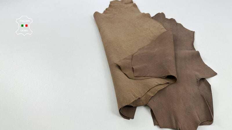 WASHED TAUPE BROWN VEGETABLE TAN ROUGH Goat leather 2 skins 9+sqf 1.3mm C2448