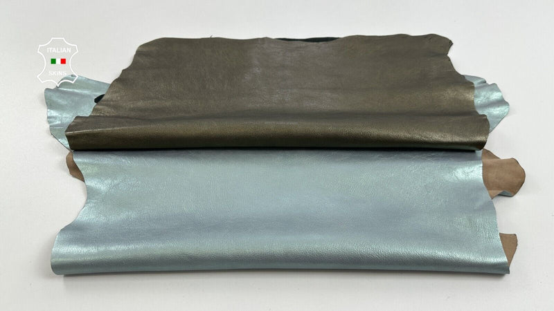 METALLIC PEWTER & LIGHT BLUE PACK ROUGH Goat leather 2 skins 6+sqf 1.0mm #C3050