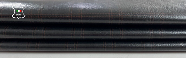 DARK BROWN PLAID PRINT COATED CRINKLED Goatskin leather hides 5sqf 1.0mm #C1526