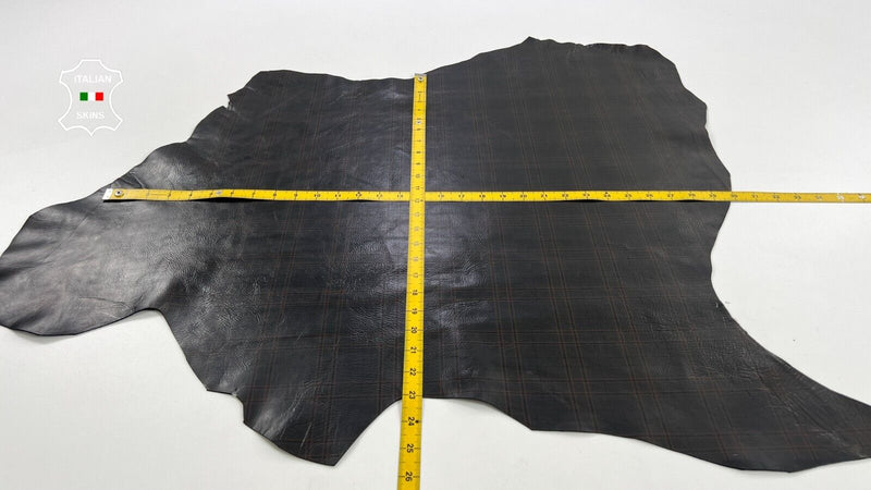 DARK BROWN PLAID PRINT COATED CRINKLED Goatskin leather hides 5sqf 1.0mm #C1526