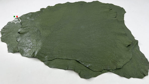 AVOCADO GREEN CRINKLE COATED SHINY Thick Lamb leather 2 skins 16sqf 1.3mm #C1075