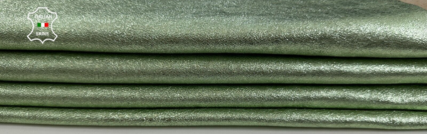 METALLIC LIGHT GREEN ROUGH Soft Italian Lambskin leather hides 3+sqf 1.0mm C2334