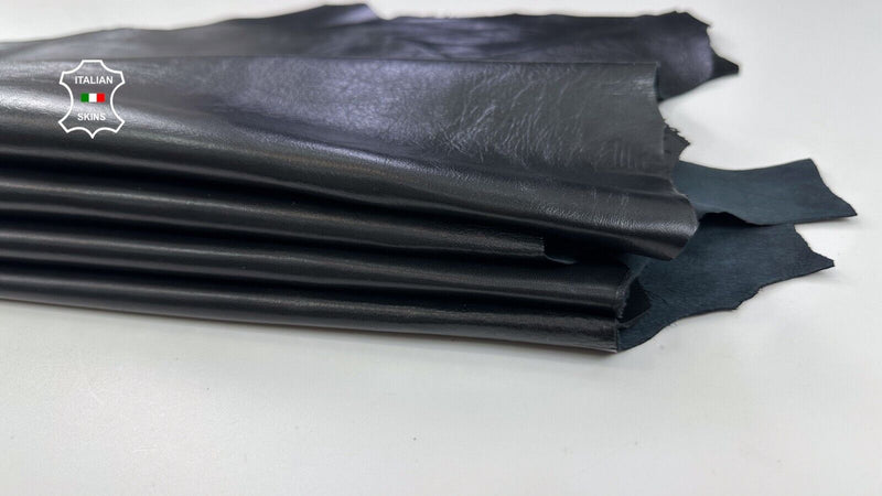 JET BLACK SHINY Soft Italian Lambskin Sheep leather 3 skins 18sqf 0.8mm #C2297