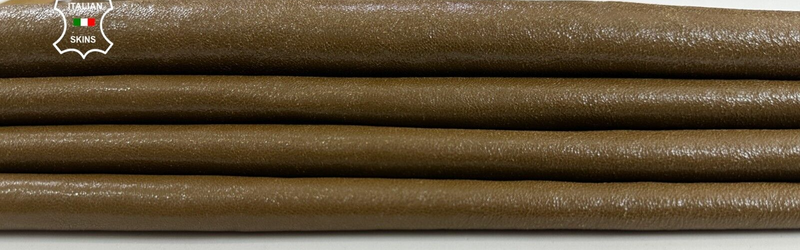 OLIVE BROWN CRACKLE SHINY Soft Italian Lambskin leather hides 7sqf 0.9mm #C2176