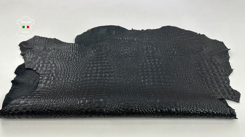 BLACK SHINY CROCODILE ALLIGATOR TEXTURED PRINT ON Goat leather 9sqf 1.6mm #C2725