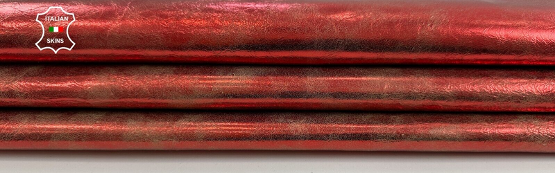 METALLIC FIRE RED CRINKLED DISTRESSED VINTAGE Lambskin leather 5+sqf 0.7mm C2594