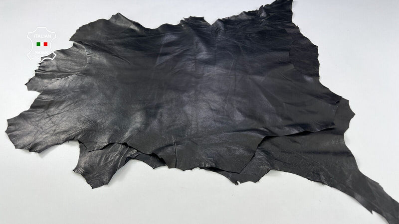 NATURAL BLACK CRINKLED Thin Soft Lambskin leather hide2 skins 12sqf 0.6mm #C2054