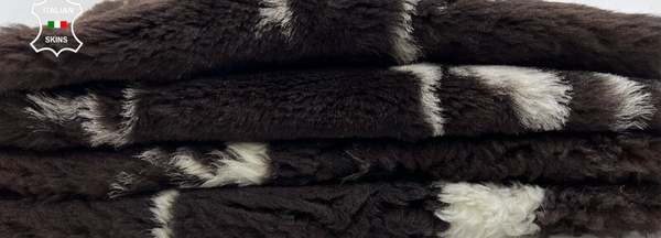 DARK BROWN DISTRESSED WHITE Hair On sheepskin shearling fur 4 skins 11sqf #C541