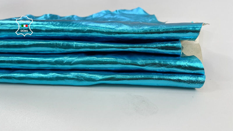 WRINKLE METALLIC TURQUOISE BLUE Italian Lamb leather 2 skins 12sqf 0.8mm #C1271