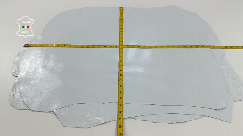 PATENT SHINY ICE WHITE CRINKLED Lambskin leather hide 3 skins 16sqf 0.8mm #C2931